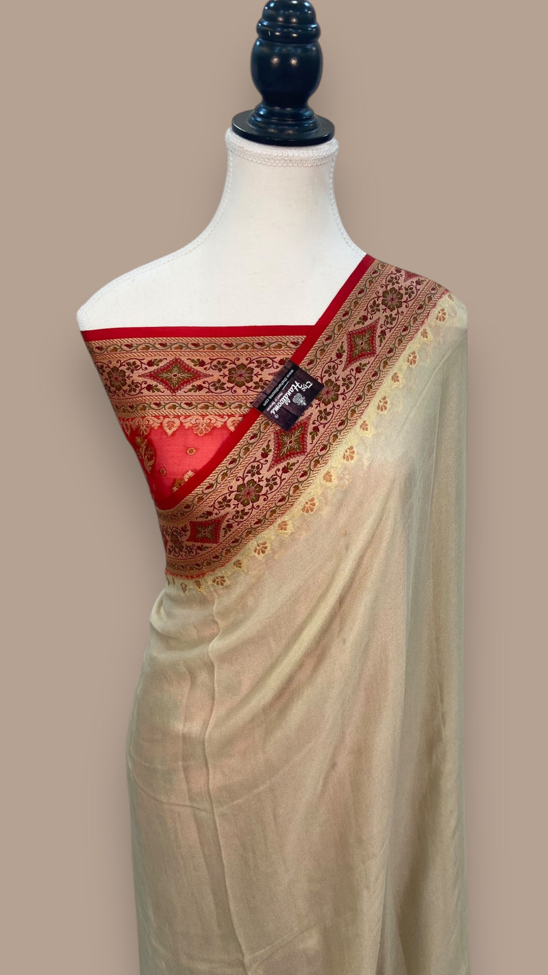 Off-white Pure Chiffon Khaddi Banarasi Saree - The Handlooms
