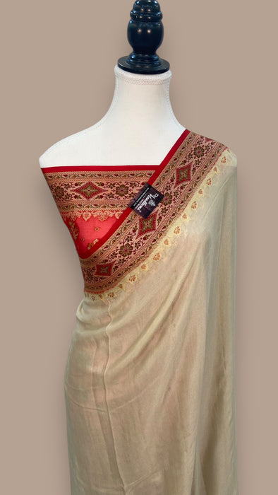 Off-white Pure Chiffon Khaddi Banarasi Saree