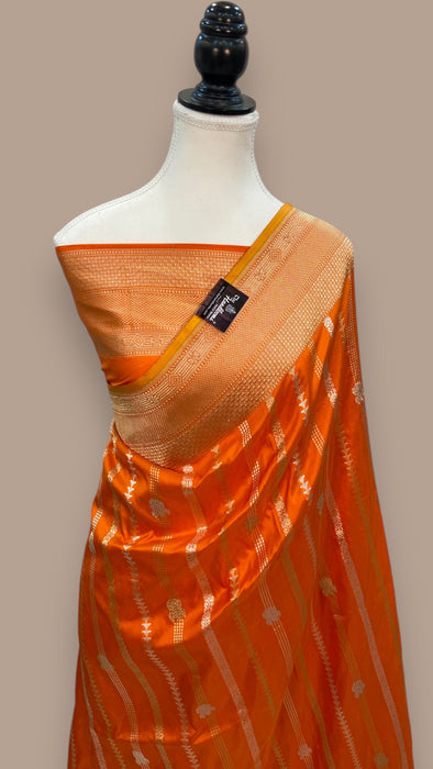 Pure Katan Silk Banarasi Handloom Saree - All over soona roopa  Kadua stripe