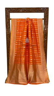 Pure Katan Silk Banarasi Handloom Saree - All over soona roopa  Kadua stripe - The Handlooms