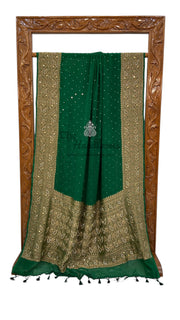 Khaddi Georgette Handloom Banarasi Saree with Handwork: Gota Patti, Zardozi, Diamond Chain, Katdana, and Abla Detailing - The Handlooms