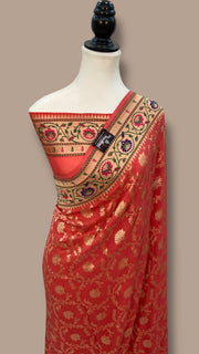 Pure Georgette Banarasi Handloom Saree - with meenakari work - The Handlooms