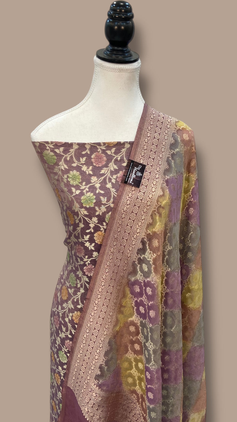 Tissue Khaddi Georgette Banarasi Dress material - The Handlooms