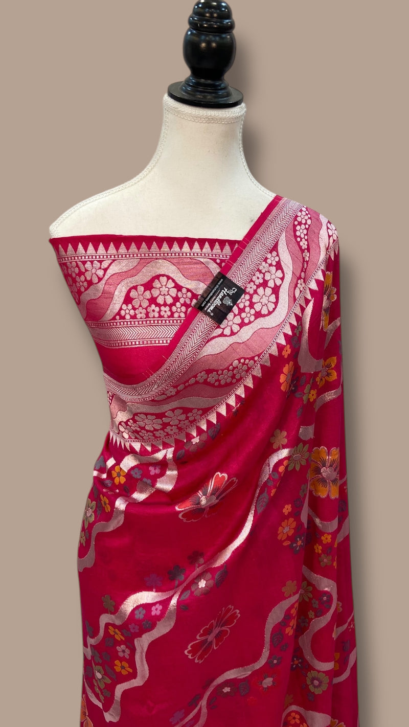 Tussar Georgette Handloom Banarasi Saree With Meenakari - The Handlooms