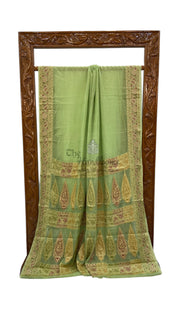 Pista Pure Chiffon Khaddi Banarasi Saree - The Handlooms