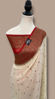 Khaddi Georgette Handloom Banarasi Saree with Siroski Stone Work - The Handlooms