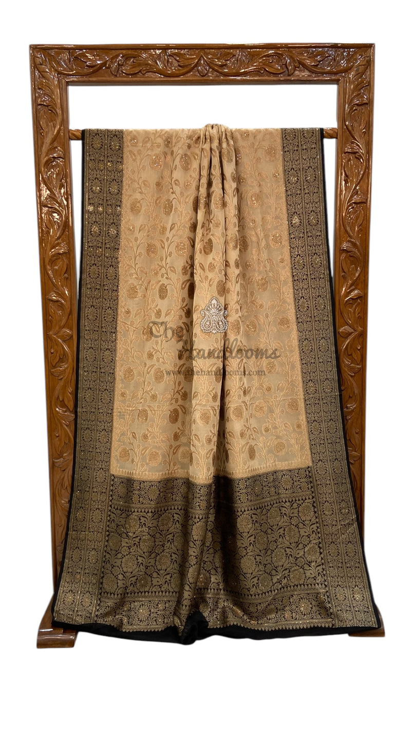 Khaddi Georgette Handloom Banarasi Saree with Siroski Stone Work - The Handlooms