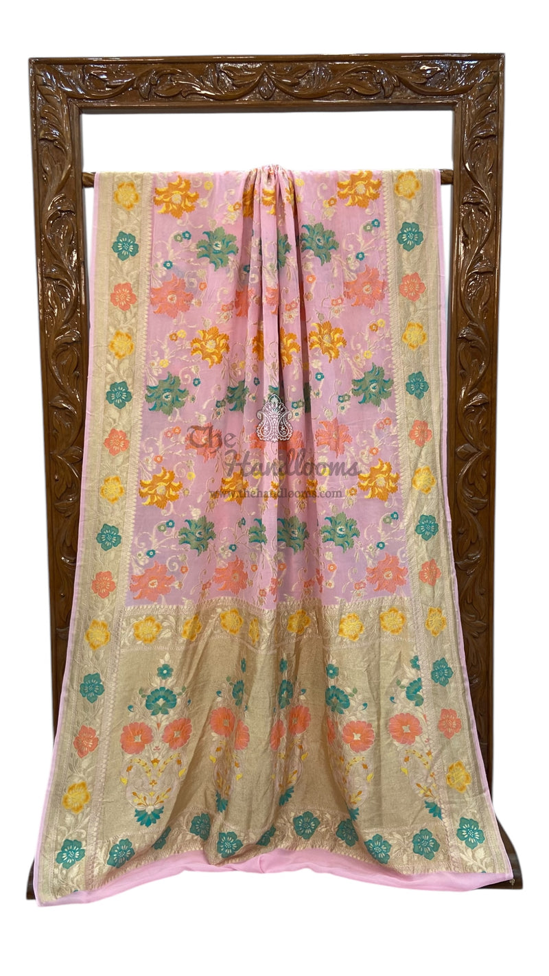 Pure Khaddi Georgette Handloom Banarasi Saree - All over Jaal Work With Meenakari - The Handlooms