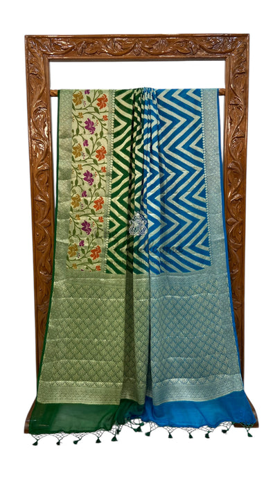 Green Pure Chiffon Khaddi Banarasi Saree