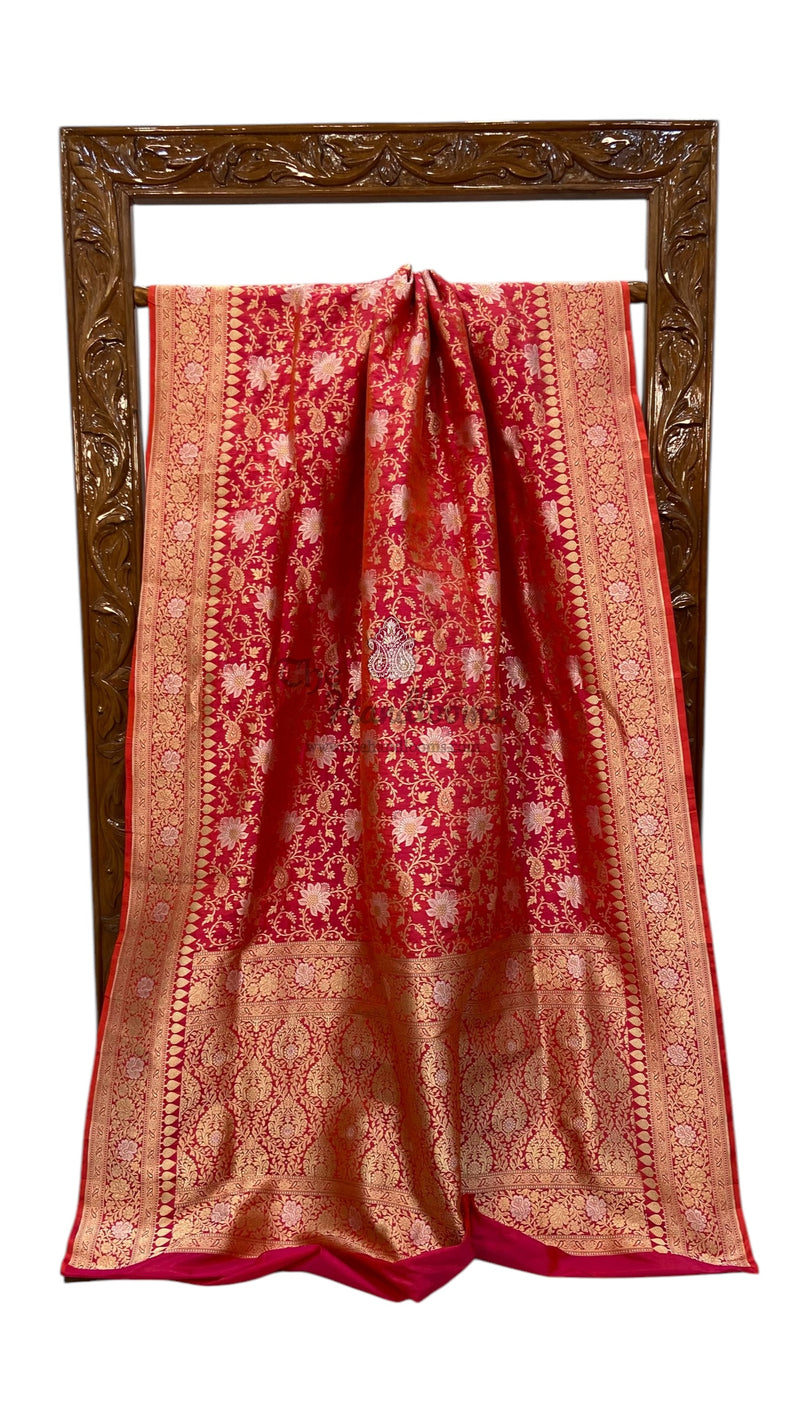 Pure Katan Silk Banarasi Handloom Saree - All over Sona Roopa Jaal Work - The Handlooms