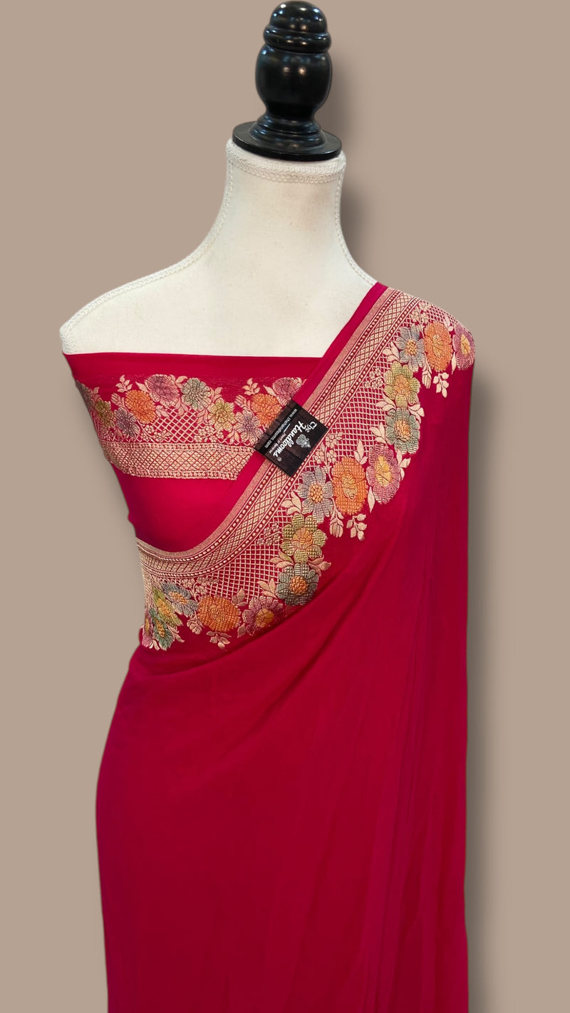 Pure Khaddi Georgette Banarasi Saree - water zari - The Handlooms