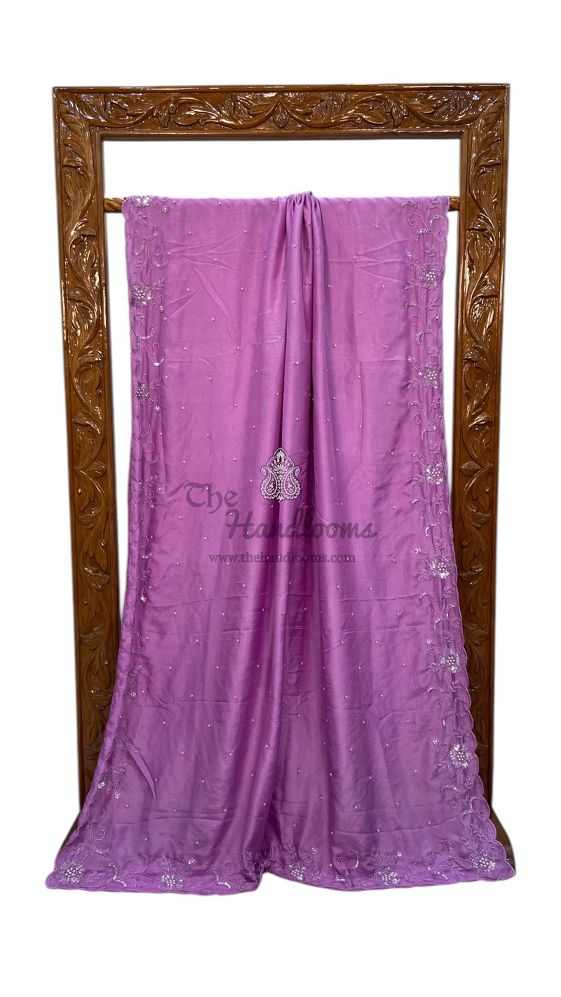 Pure katan Silk Handloom Banarasi Saree with Handwork: Zardozi, Diamond Chain, Katdana, and Abla Detailing - The Handlooms