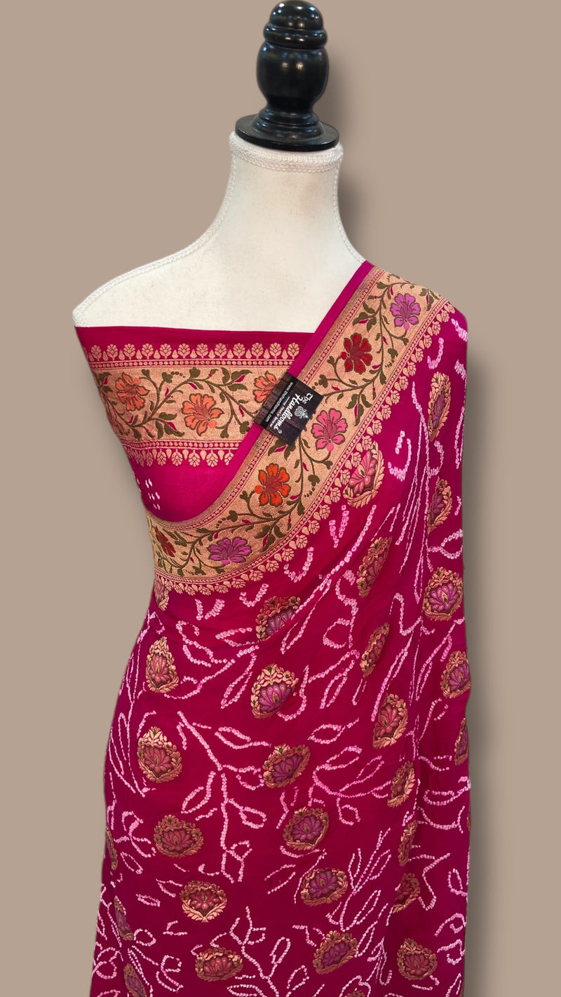 Pure Georgette Banarasi Bandhej Handloom Saree - The Handlooms