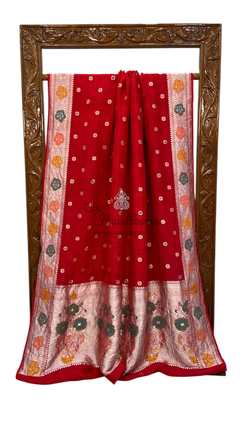 Tussar Georgette Handloom Banarasi Saree With Meenakari - The Handlooms