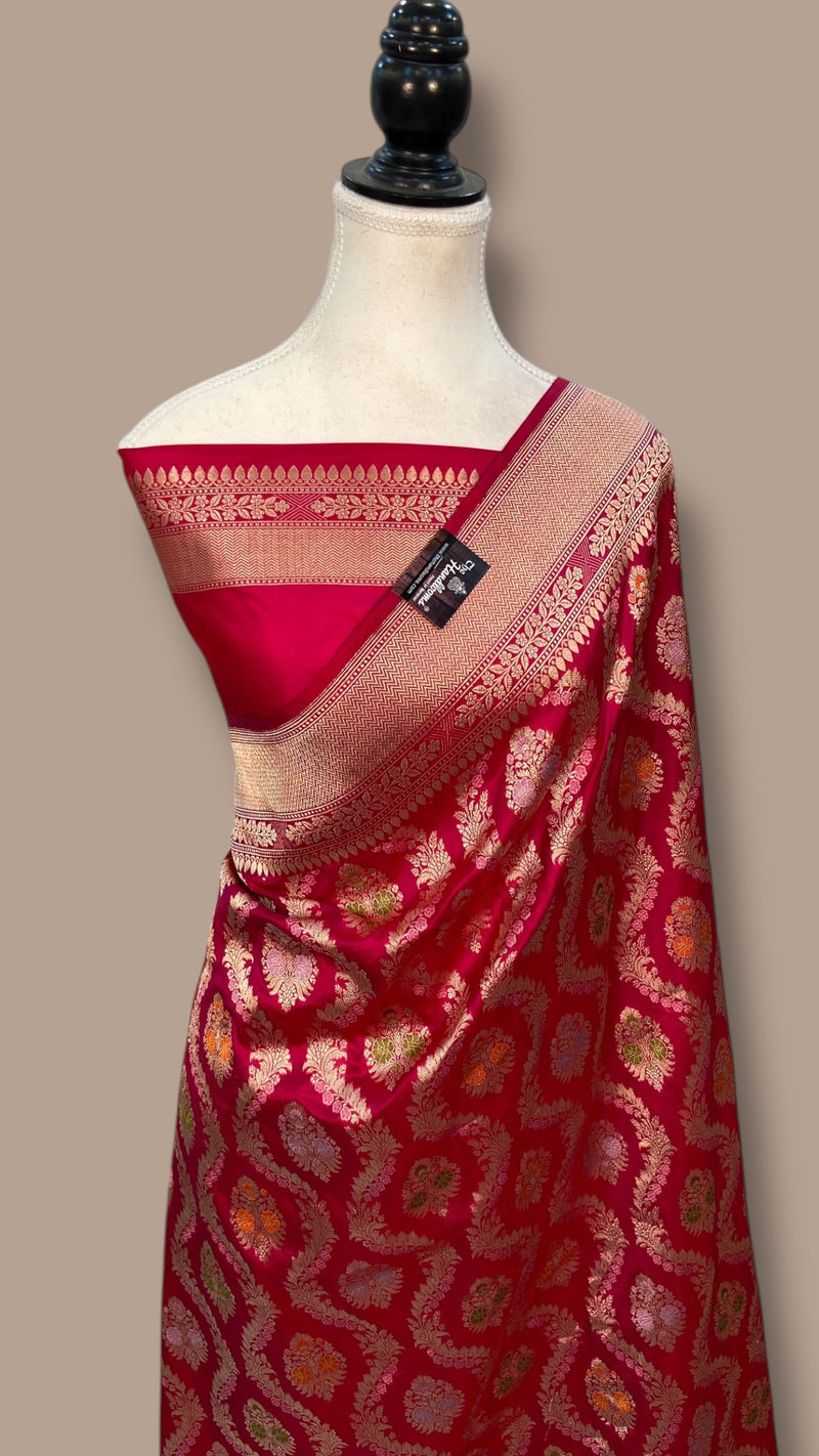 Pure Katan Silk Banarasi Handloom Saree - All over Jaal Work With Meenakari - The Handlooms