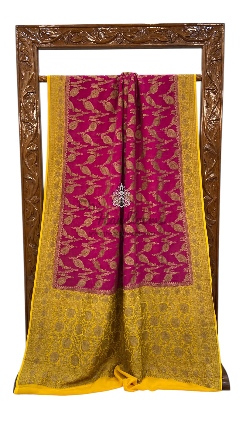 Khaddi Georgette Handloom Banarasi Saree - Antique zari - The Handlooms