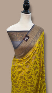 Khaddi Georgette Handloom Banarasi Saree - Antique Zari - The Handlooms