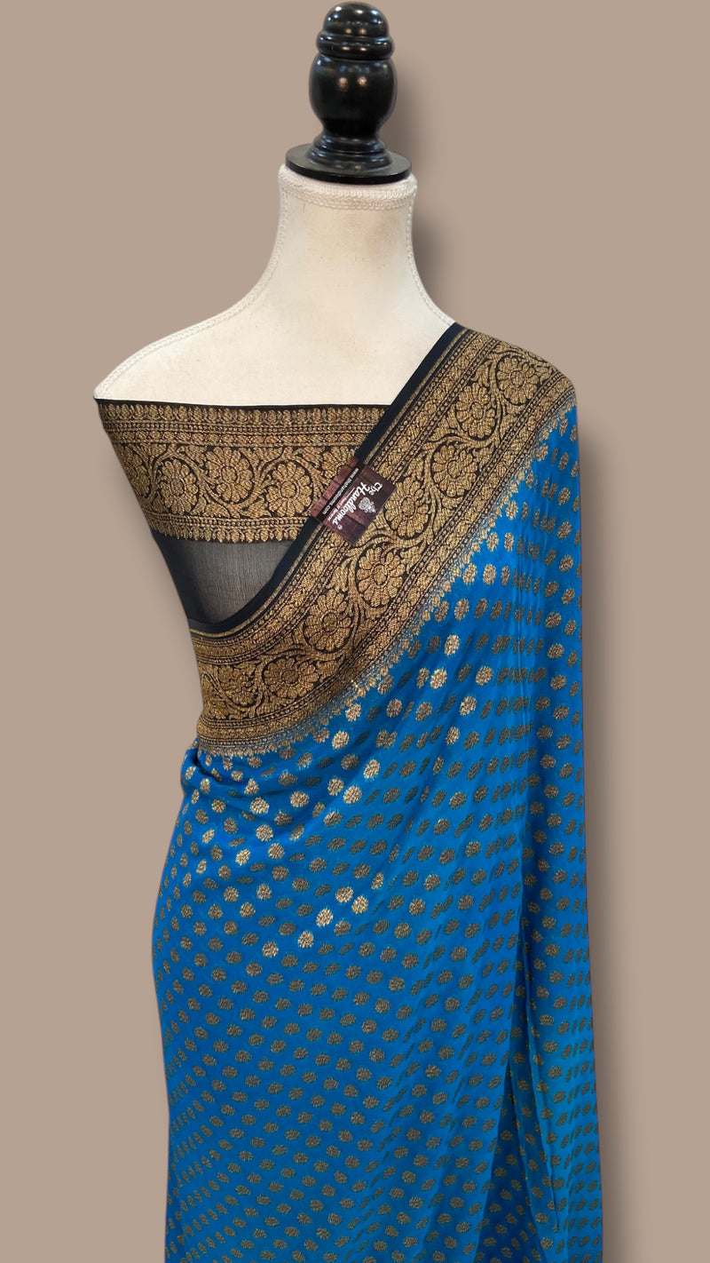 Khaddi Georgette Handloom Banarasi Saree -  Antique zari - The Handlooms
