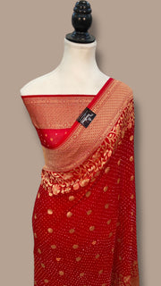 Pure Georgette Banarasi Bandhej Handloom Saree - The Handlooms
