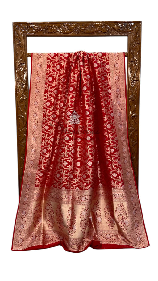 Pure Katan Silk Banarasi Handloom Saree - All over Sona Roopa Jaal Work - The Handlooms
