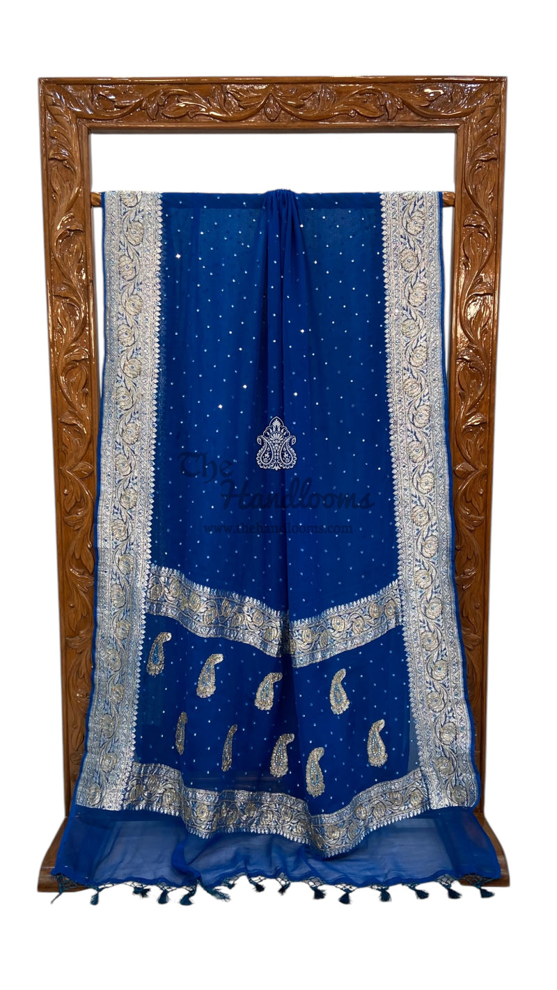 Handwork Rooom Pure Georgette Handloom Banarasi Saree with Handwork: Katdana, and Abl ...