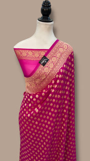 Magenta Pure Khaddi Georgette Banarasi Saree - Gold Zari - The Handlooms