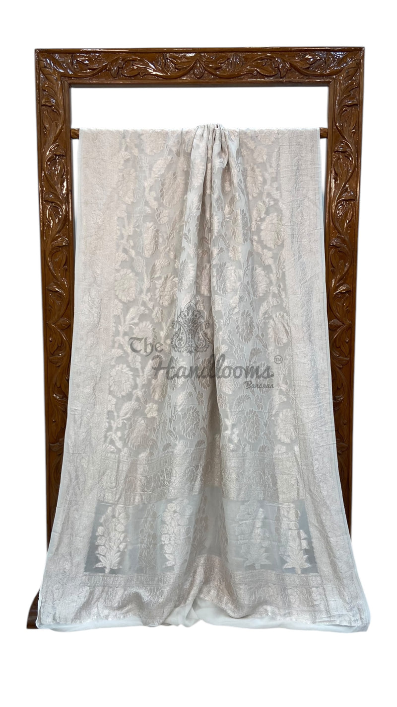Pure Georgette Banarasi Saree - silver zari - The Handlooms