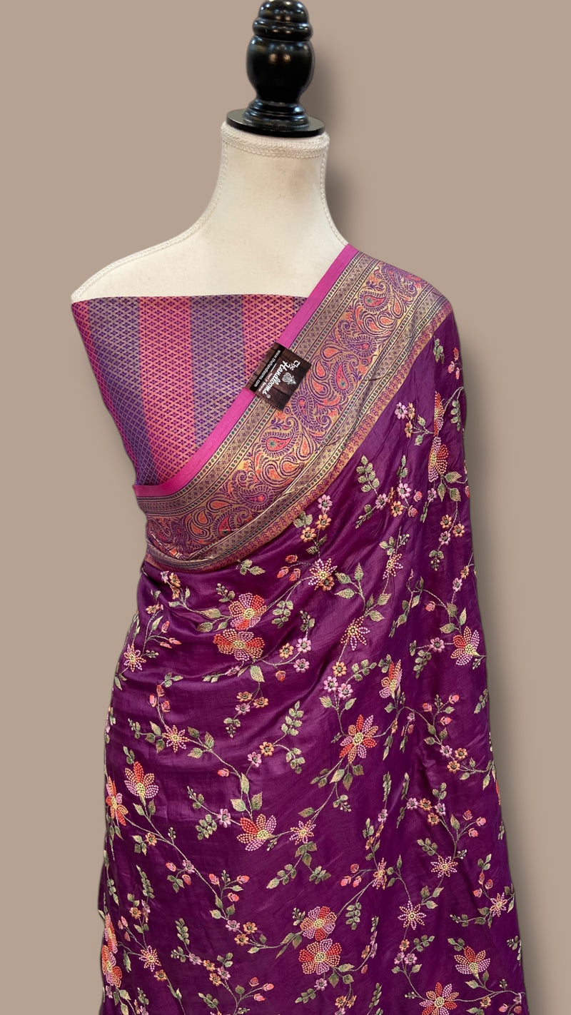 Tussar Silk Handloom Banarasi Saree With Chikankari - The Handlooms