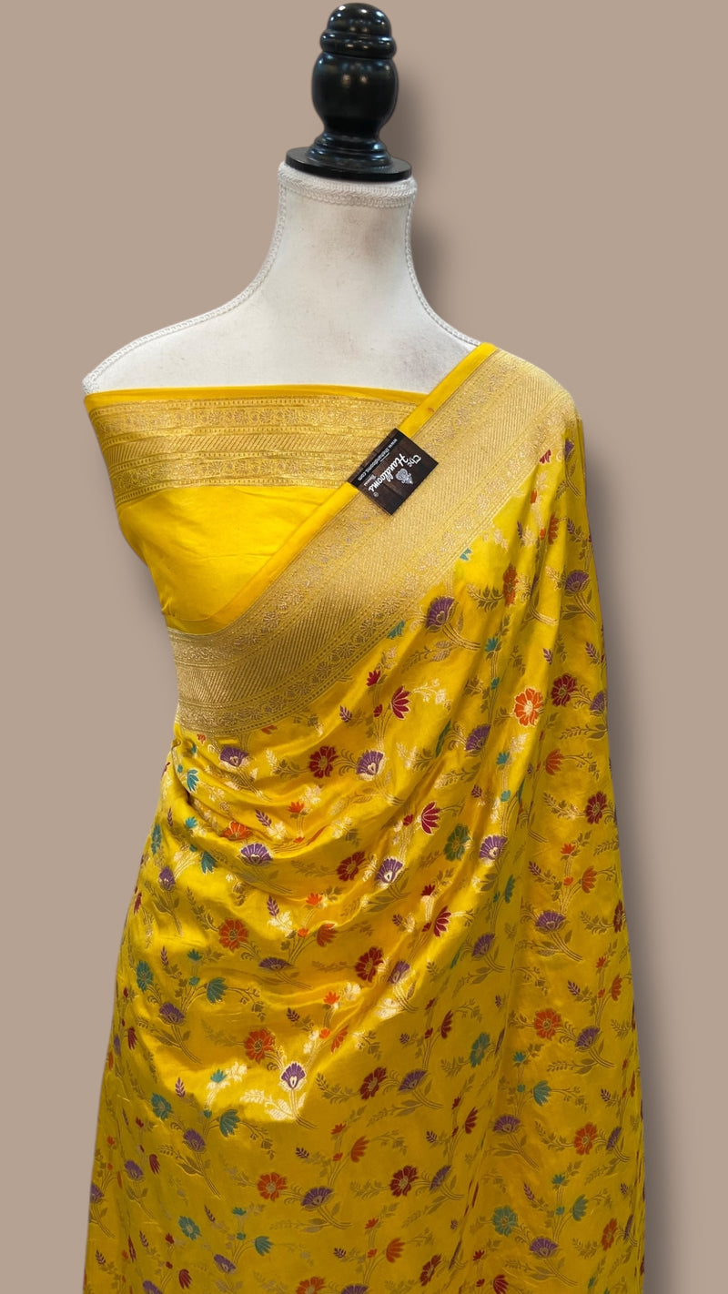 Pure Katan Silk Banarasi Handloom Saree - All Over Jaal Work With Meenakari - The Handlooms