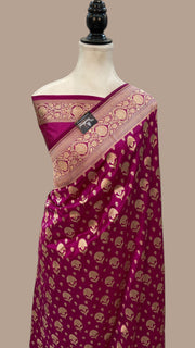 Pure Katan Silk Banarasi Handloom Saree All Over Jaal Work - The Handlooms