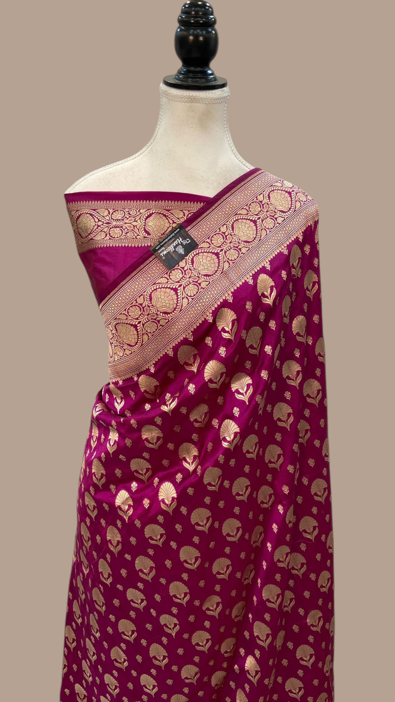 Pure Katan Silk Banarasi Handloom Saree All Over Jaal Work - The Handlooms