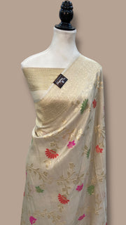 Pure Tussar Georgette Handloom Banarasi Saree - All over Jaal Work with meenakari - The Handlooms