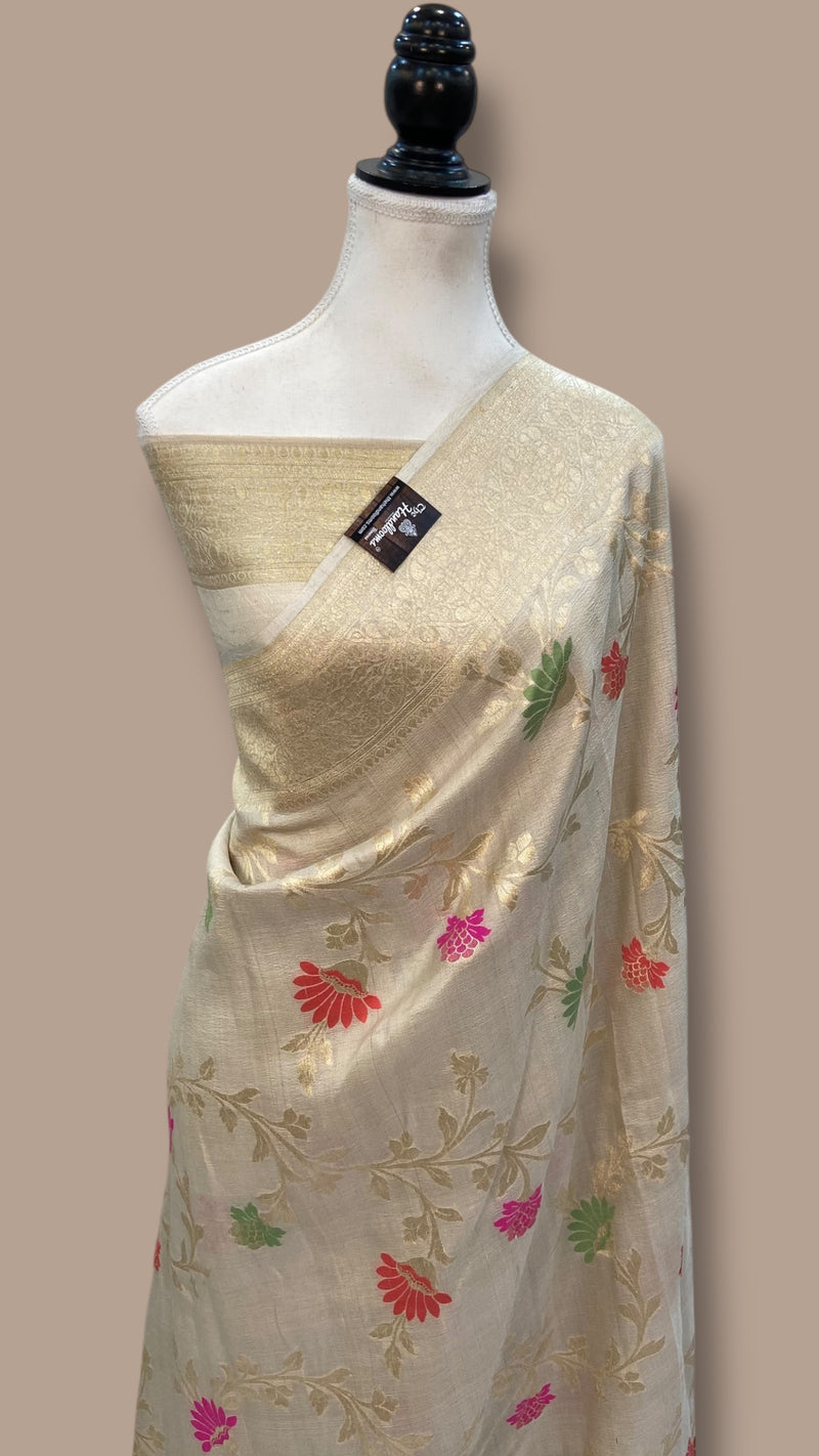 Pure Tussar Georgette Handloom Banarasi Saree - All over Jaal Work with meenakari - The Handlooms