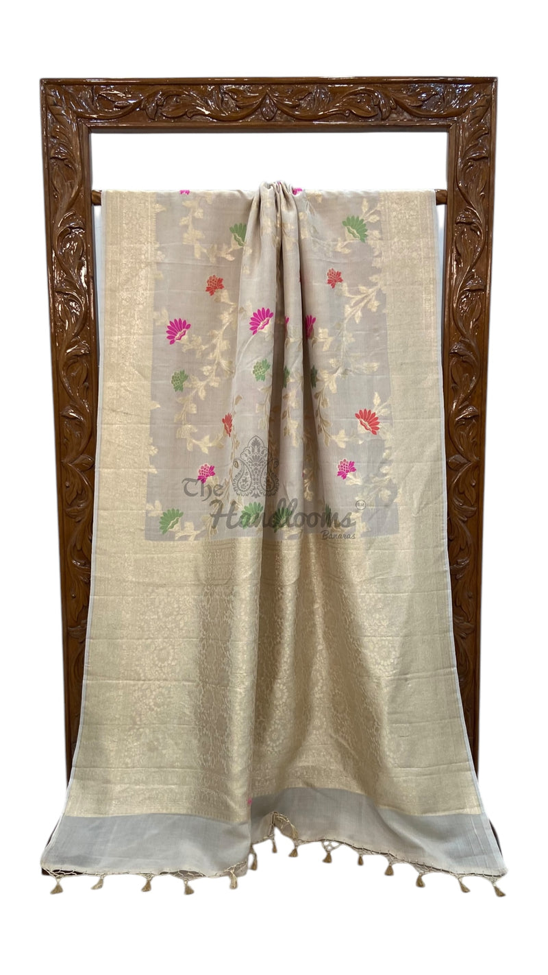 Pure Tussar Georgette Handloom Banarasi Saree - All over Jaal Work with meenakari - The Handlooms
