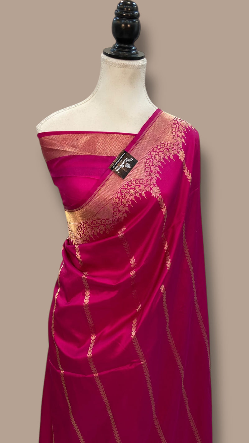 Pure Katan Silk Banarasi Handloom Saree - All over Kadua Stripe - The Handlooms