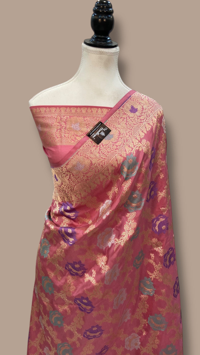 Pure Katan Silk Banarasi Handloom Saree - All Over Jaal Work With Meenakari - The Handlooms