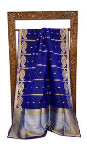 Pure Katan Silk Banarasi Handloom Saree - All Over Sona Roopa Kadua Stripe - The Handlooms