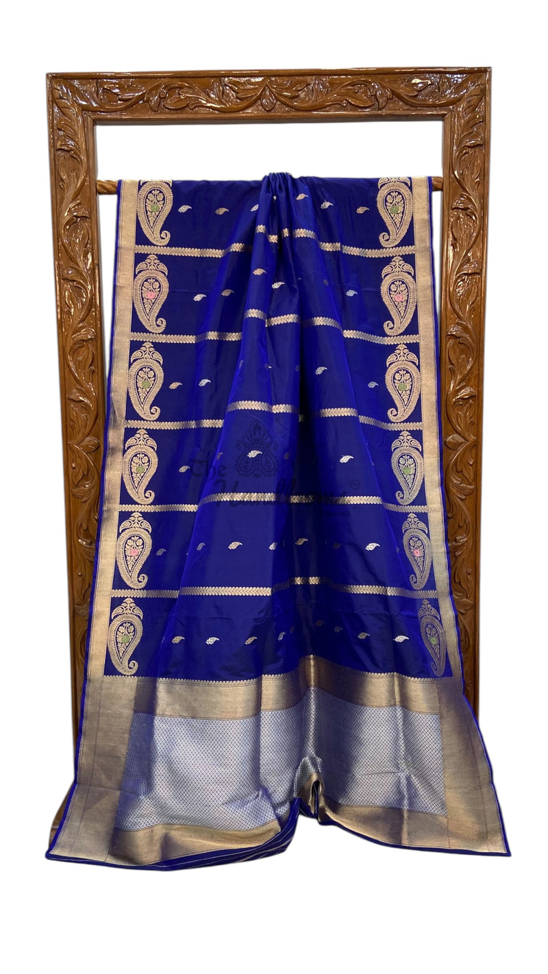 Pure Katan Silk Banarasi Handloom Saree - All Over Sona Roopa Kadua Stripe - The Handlooms