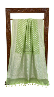 Khaddi Georgette Handloom Banarasi Saree With Silver Zari Motifs - The Handlooms