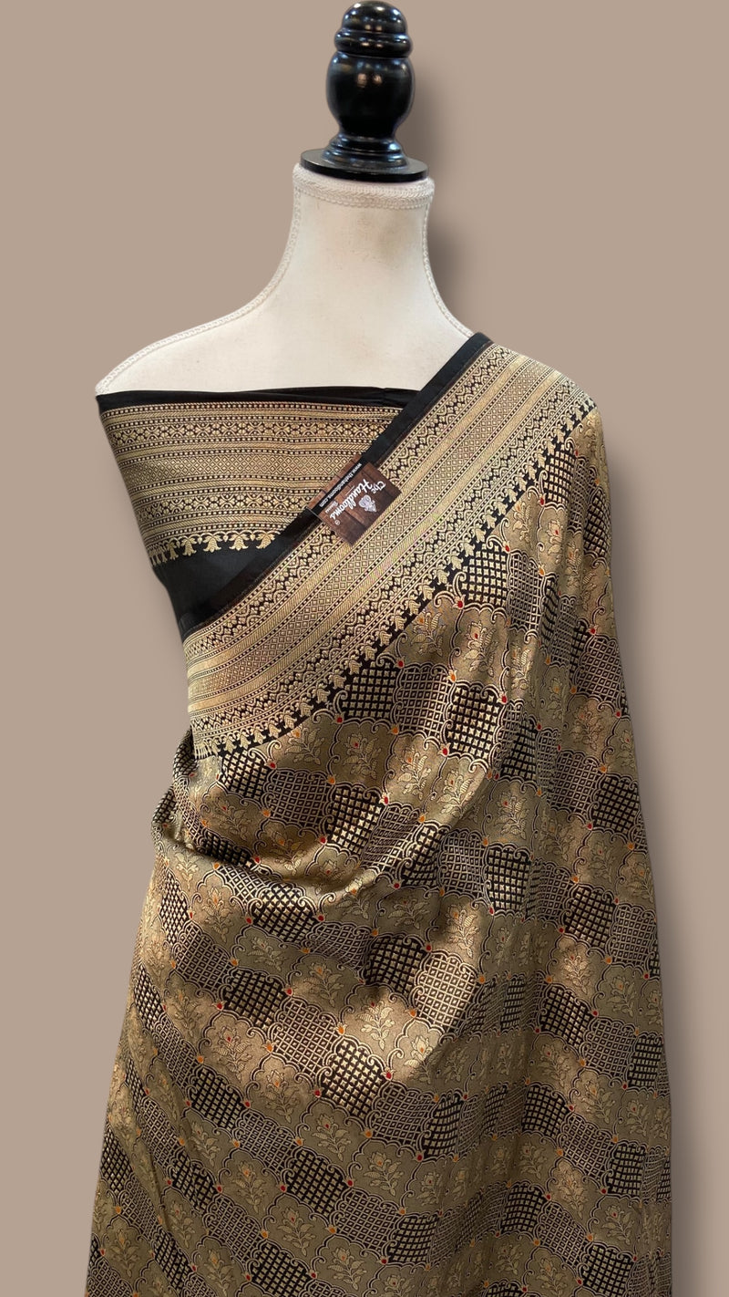 Regal Pure Katan Silk Banarasi Saree – Handwoven Tanchui Brocade - The Handlooms