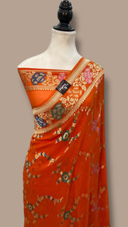 Pure Khaddi Georgette Handloom Banarasi Saree - All over Jaal Work With Meenakari - The Handlooms