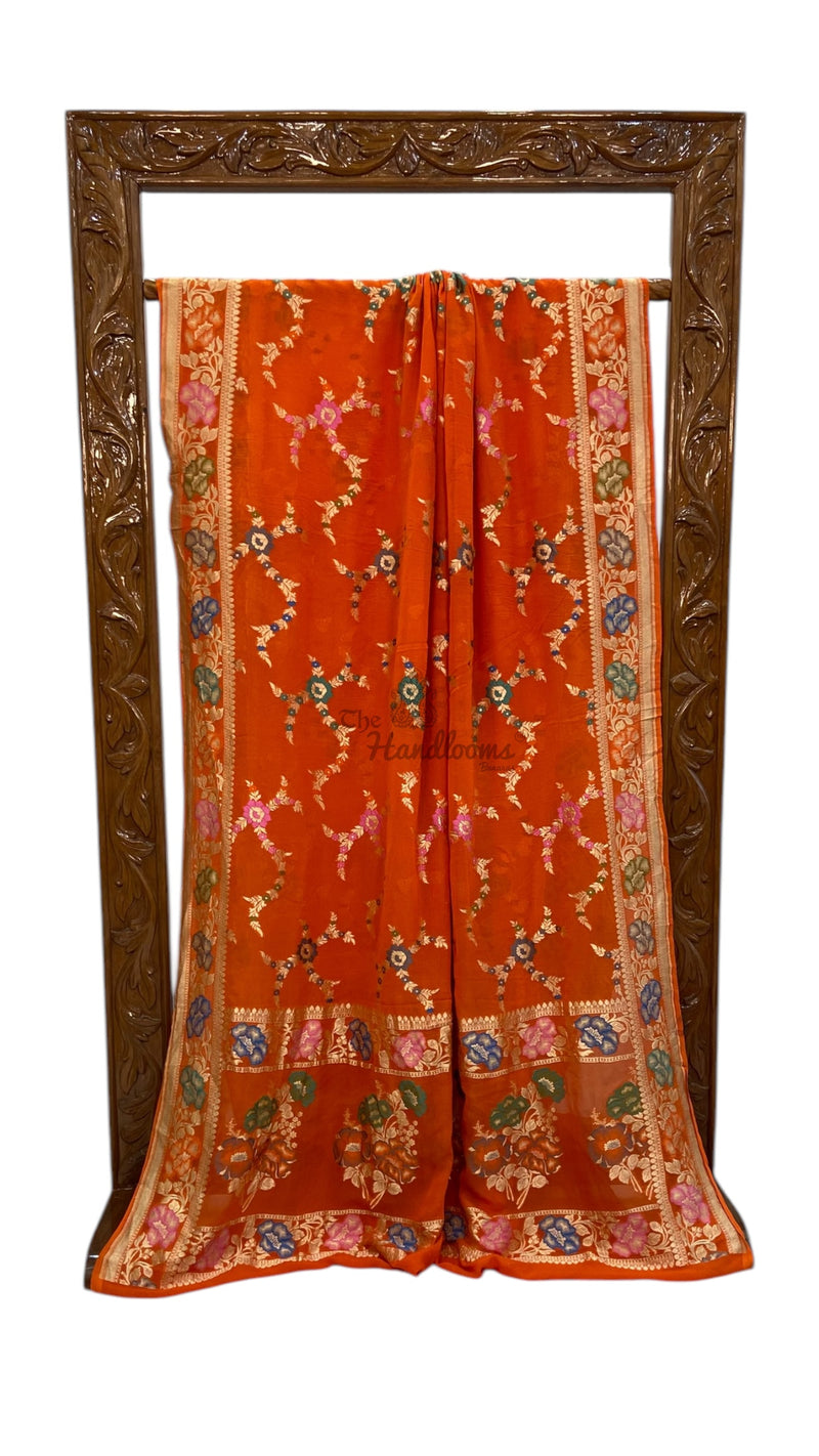Pure Khaddi Georgette Handloom Banarasi Saree - All over Jaal Work With Meenakari - The Handlooms