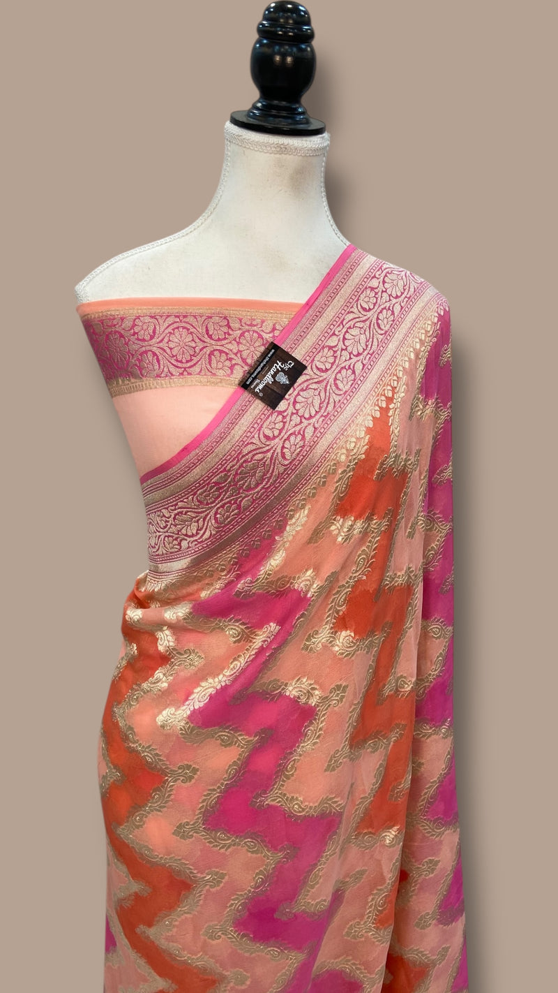 Rangkat Khaddi Georgette Handloom Banarasi Saree - The Handlooms