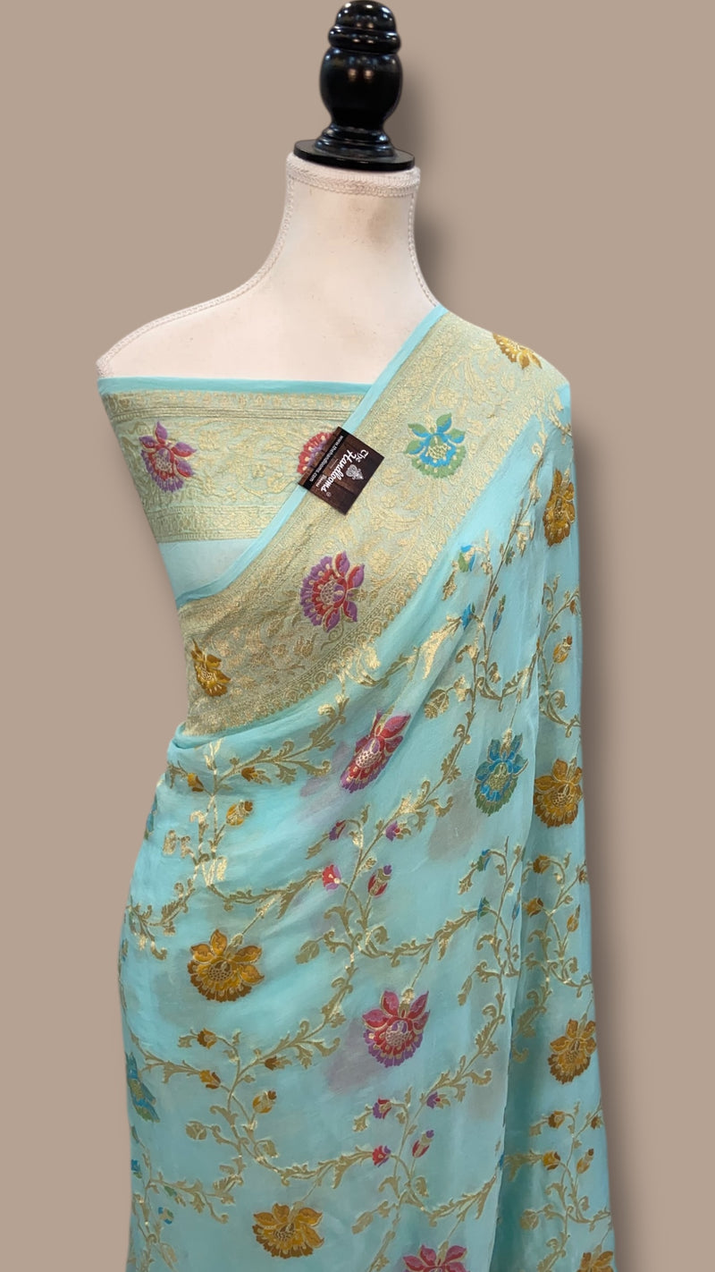 Pure Khaddi Georgette Handloom Banarasi Saree - All over Jaal Work With Meenakari - The Handlooms