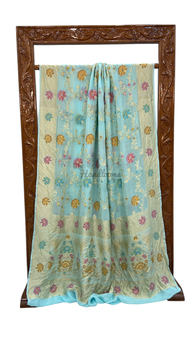 Pure Khaddi Georgette Handloom Banarasi Saree - All over Jaal Work With Meenakari - The Handlooms