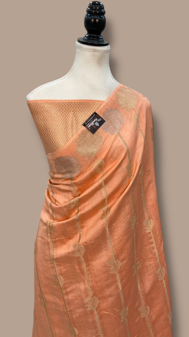 Pure Dupion Silk Banarasi Saree - Gold Zari - The Handlooms