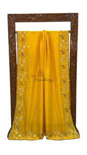 Pure katan Silk Handloom Banarasi Saree with Handwork: Zardozi, Diamond Chain, Katdana, and Abla Detailing - The Handlooms