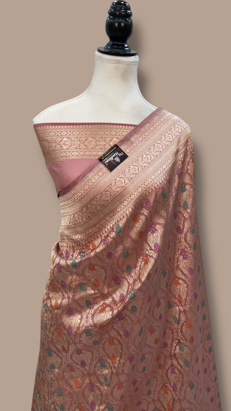 Regal Pure Katan Silk Banarasi Saree – Handwoven Tanchui Brocade - The Handlooms