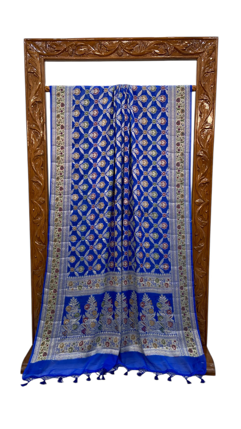 Blue Pure Chiffon Khaddi Banarasi Saree - The Handlooms