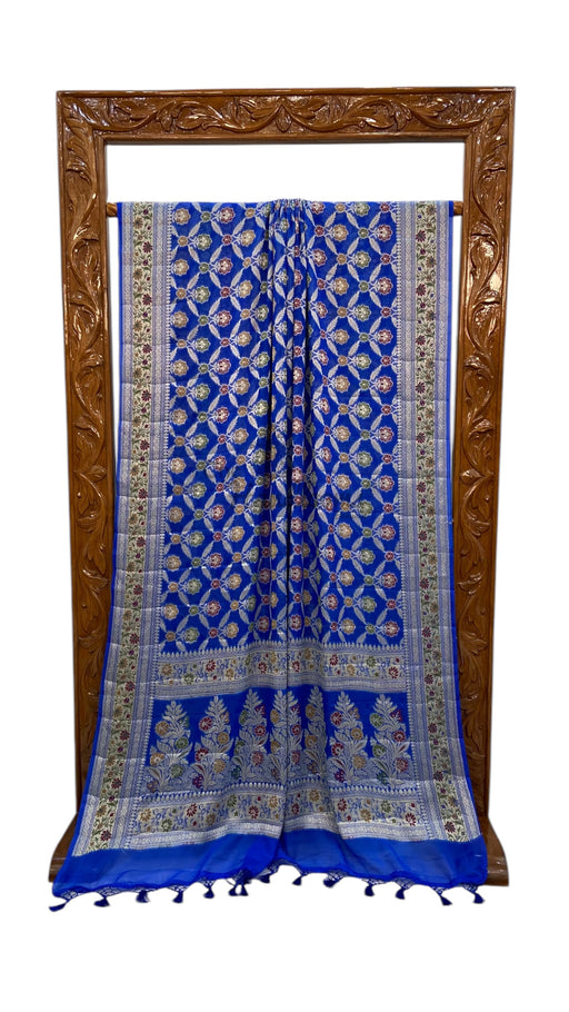 Blue Pure Chiffon Khaddi Banarasi Saree - The Handlooms